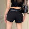 拍百搭紧身弹力短裤女2023春夏薄款热裤高腰显瘦a字黑色短裤轮播图4
