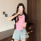 实拍现货2023夏季简约百搭T恤拼色显瘦大码女装套头辣妹胖mm上衣轮播图2