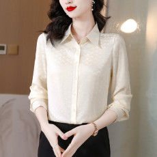 批发实拍春秋新款时尚重磅真丝衬衫<b class='q'>女</b>设计感桑蚕丝上衣<b class='q'>长袖</b>工作服