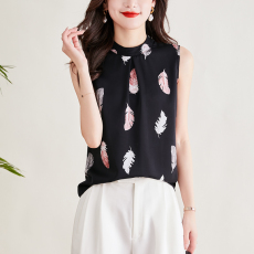 批发雪纺衫女2026夏季新款大码时尚百搭显瘦印花上衣无袖背心洋气小衫