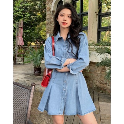 实拍-2023大码女装春夏新款胖MM洋气水洗软牛仔个性显瘦连衣裙