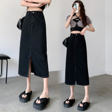 批发高腰开叉牛仔半身裙女2025年新款<b class='q'>春</b>秋中长款遮胯a字小个子包臀裙