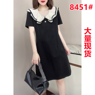 欧洲站2023年夏季新款法式高级感娃娃领显瘦减龄短袖a字连衣裙女