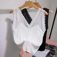 批发实拍春夏新胖mm针织<b class='q'>蕾丝</b>V领背心吊带大码女装胖妹妹无袖t恤<b class='q'>上衣</b>