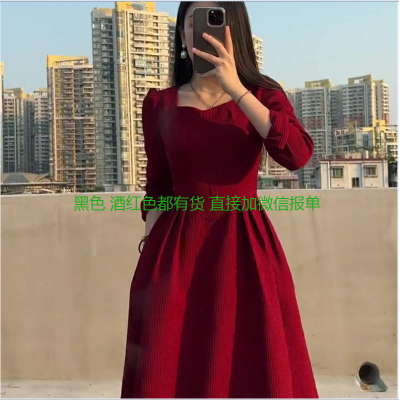 加V 报单 有里布好质量 收腰显瘦中长款连衣裙法式赫本风