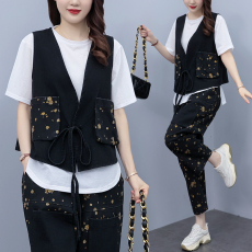 批发实拍 <b class='q'>夏</b>季新款时尚套装  韩版宽松牛仔马甲+牛仔裤两件套大码女装