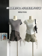 IN MIMIFACE辣妹牛仔短裤女春季新款外穿高腰修身显瘦包臀A字热裤