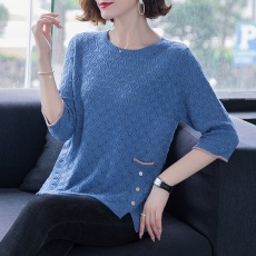批发中年<b class='q'>妈妈</b>装七分袖针织上衣女薄宽松遮肚春秋中袖<b class='q'>毛衣</b>打底小衫洋气