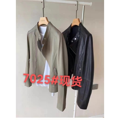捡漏外贸出口大牌原单撤柜剪标欧货立领短款机车PU皮皮衣外套女秋