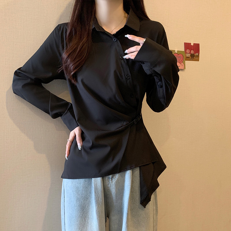 실사 2026 봄 드레스 새로운 빅 사이즈 여성 의류 마이크로 지방 mm 불규칙 긴팔 셔츠 루즈핏 슬림해 보이는 연령 감소 맨위