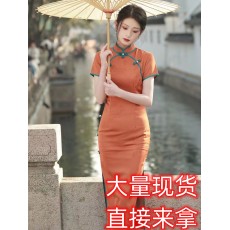 批发长款<b class='q'>旗袍</b>年轻款少女2023年春夏新款老<b class='q'>上海</b>复古风气质高端修身显瘦