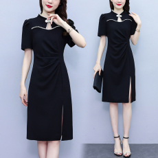 批发已出货 2026夏季新款旗袍改良中式风淑女超修身大码<b class='q'>连衣裙</b>短袖