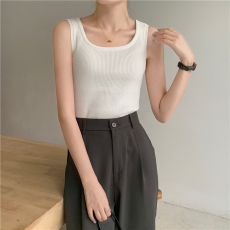 批发实拍~<b class='q'>夏季</b>外穿短款吊带U领小背心女内搭打底冰丝针织无袖t恤上衣