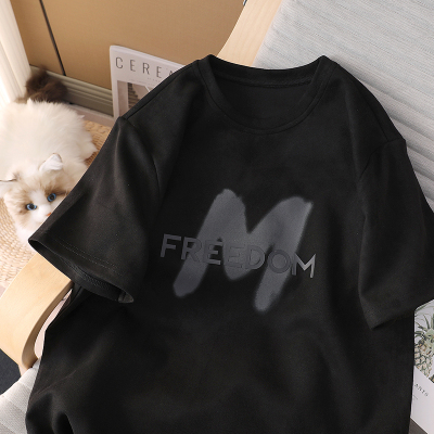 7XL-M 重磅短袖T恤男2023夏季新款oversize麂皮绒宽松加大码体恤