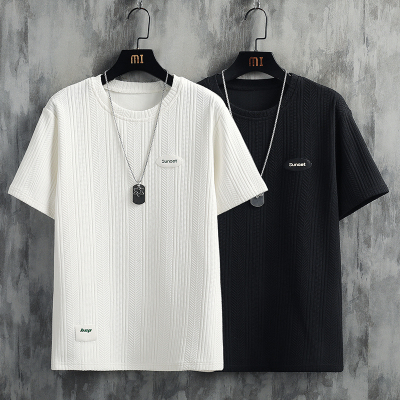 7XL-M 挂拍垂感短袖T恤男2023夏季新款ins潮牌垂感宽松加大码体恤