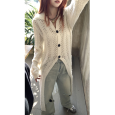 批发韩系红人馆针织开衫外套女新款爆款长款外搭白色高级别致绝美上衣