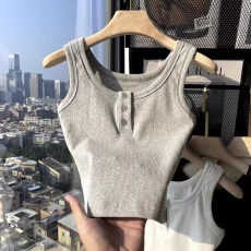 批发已出货 罗纹 粉色吊带背心女内搭外穿美背夏季甜辣风短款