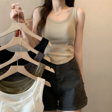 纯棉背心女2023年夏季内搭短款小吊带工字打底无袖外穿带胸垫上衣