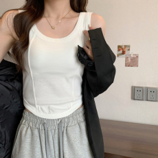 纯棉背心女2023年夏季内搭短款小吊带工字打底无袖外穿带胸垫上衣