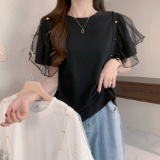 批发实拍2025夏装新款胖MM200斤宽松显瘦大码女装设计感拼接短袖t恤潮
