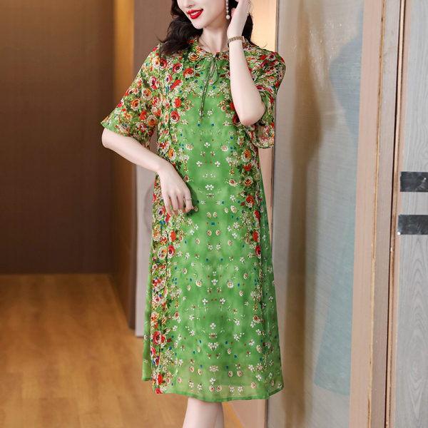 RM16385#乔其纱夏季时尚气质妈妈装连衣裙减龄显瘦中年女装中长款连衣裙