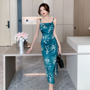 RM23892#高冷御姐风吊带连衣裙2023夏季新款印花法式高级感包臀长裙