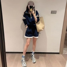 批发盐系休闲套装女夏季潮流新款拉链撞色翻领运动短裤学生宽松两件套