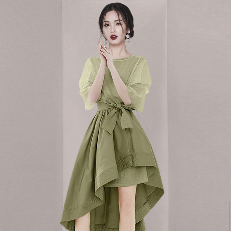 LN76158# 欧美时尚套装女夏T恤连衣裙不规则半身裙两件套