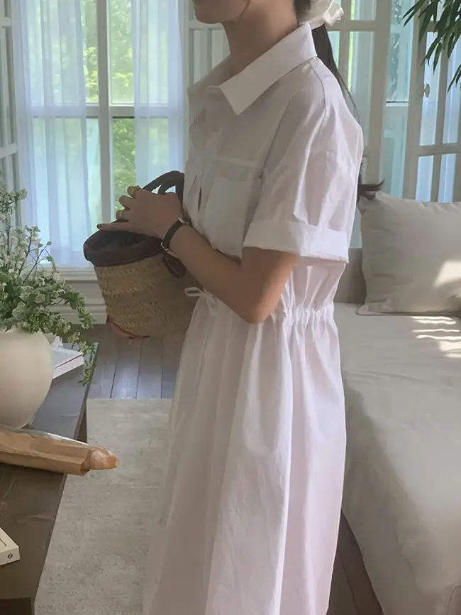 INS 극세한 기본 셔츠 원피스 상세 이미지 8