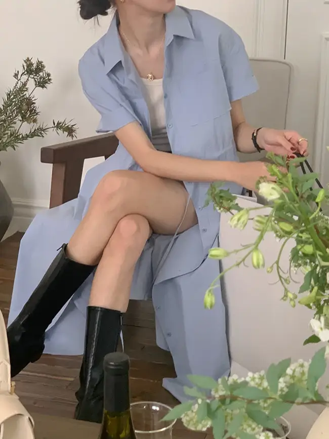 INS 극세한 기본 셔츠 원피스 상세 이미지 16
