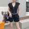 爱心连帽无袖上衣高腰短裤套装女夏季新款百搭休闲运动服两件套女轮播图2