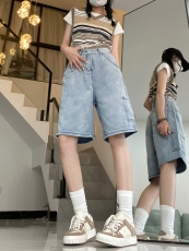 实拍实价！！！五分裤女夏宽松工装牛仔短裤高腰垂感直筒阔腿中裤
