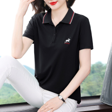 批发2026夏新款女士纯棉短袖t恤中老年妈妈装上衣polo衫翻领洋气休闲