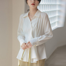 法式V领白色衬衫女2023春夏新款高级感气质收腰上衣