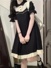 小个子日系连衣裙女夏季法式设计感小众长裙2023新款学生复古裙子