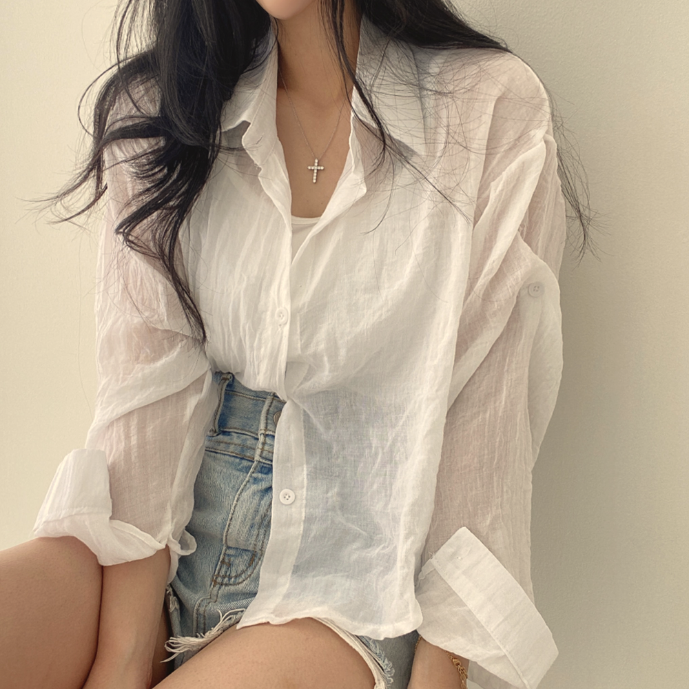 MY10712# chic 衬衫女夏薄款法式上衣高级感开衫罩衫衬衣女裝貨源...