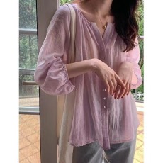 批发韩版夏季短袖时尚文艺休闲衬衫大码宽松衬衣女打底衫