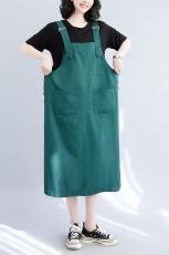大码减龄宽松高腰中长款工装连衣裙女胖mm休闲A字显瘦背带裙春季