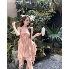 批发实价实拍~纯欲雪纺<b class='q'>吊带</b><b class='q'>连衣裙</b>女夏性感气质仙女荷叶边蛋糕裙