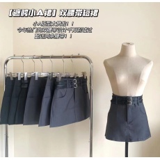 批发现货 显瘦短款遮跨迷你短裙女夏辣妹风修身双腰带高腰A裙半身裙