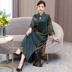 批发重缎真丝<b class='q'>香云纱</b><b class='q'>连衣裙</b>2025新款女宽松大码显瘦新中式中年妈妈裙子