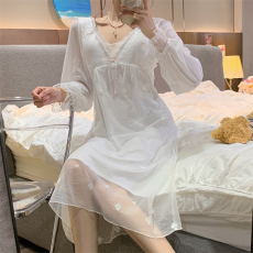 批发现货实拍实价~性感睡裙女长袖长款公主风蕾丝睡衣甜美少女带胸垫