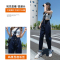 单肩背带牛仔裤女春夏2023年新款高腰显瘦小个子夏季阔腿直筒裤子轮播图2