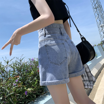 韩国新款高腰牛仔短裤女2023年夏季薄款宽松显瘦休闲卷边阔腿热裤