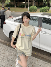 实拍 大码设计感彩色星星T恤夏2023涂鸦立体发泡印花宽松短袖上衣