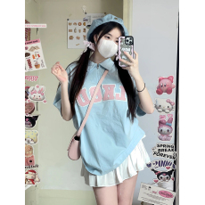 百合 已出货 纯棉 polo衫短袖t恤女夏小众设计感奶系甜美