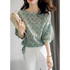 批发SY219108ML爆款印花<b class='q'>清凉</b>再次来袭！百搭清雅印花 桑蚕丝上衣