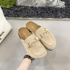 批发真皮复古博肯鞋2023新款豆豆鞋凉鞋女