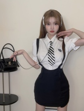 实拍实价法式高级感JK制服学院风连衣裙子衬衫背带裙两件套装女夏