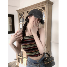 批发实拍大码抹胸小众彩色条纹吊带美背背心女辣妹短款内搭外穿上衣